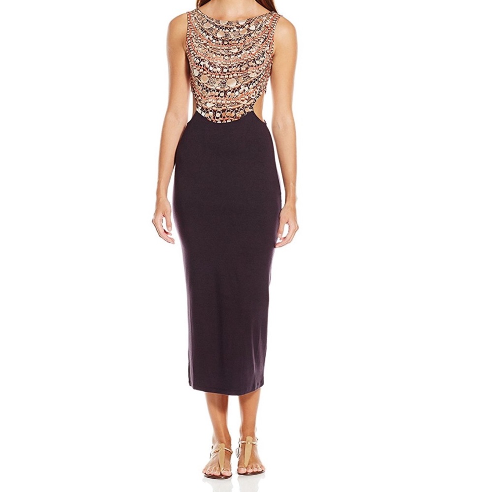 MARA HOFFMAN Brown Necklace Cut-out Midi Dress